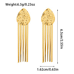 Teardrop Текстурированные 304 серьги-гвоздики из нержавеющей стали с кисточками, реальный 18 k позолоченный, слеза, 65x16.2 мм