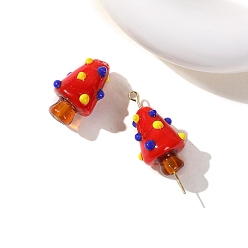Red Christmas Theme Handmade Lampwork Beads, Christmas Tree, Red, 19x12mm