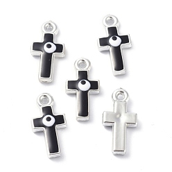 Black CCB Plastic Enamel Pendants, Cross with Evil Eye, Black, 21.5x11x4mm, Hole: 1.6mm