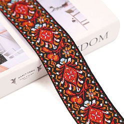 Красный 50 ярдов винтажной полиэстеровой жаккардовой ленты в этническом стиле для национальных костюмов и аксессуаров, красные, 1-5/8 дюйм (40 мм)