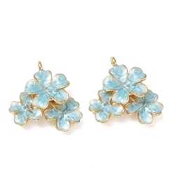 Bleu Ciel Alliage avec pendentifs en émail, charmes de fleurs, sans cadmium et sans nickel et sans plomb, crémaillère plaquage, or, bleu ciel, 28x25x7mm, Trou: 1.6mm