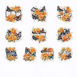 Orange PET Butterfly Collage Sticker, for Water Bottles, Laptop, Phone, Skateboard Decoration, Orange, 60x60mm, 20 sheets