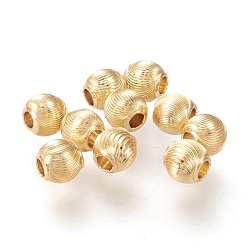Real 18K Gold Plated Brass Beads, Long-Lasting Plated, Textured, Solid Round, Real 18K Gold Plated, 5.5x5.4mm, Hole: 2mm