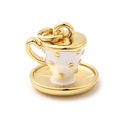 Белый Латунь эмаль прелести, долговечный, без свинца и без кадмия, с целью перехода в кольце, очарование кофейной чашки, стойки покрытие, реальный 18 k позолоченный, белые, 12.5x12.5 мм, отверстие : 3.5 мм