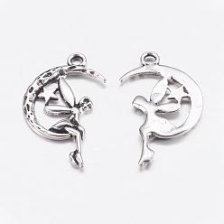 Antique Silver Zinc Alloy Fairy Sprite Charms, Characters Pendants in Fairy Tales, Halloween, Cadmium Free & Lead Free, Antique Silver, about 25mm long, 14mm wide, 3mm thick, hole: 2mm