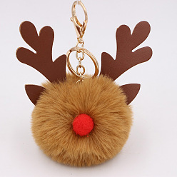 Peru Christmas Deer Antler Pom-Pom Keychain with Plush Elk Charm for Women's Handbag Gift