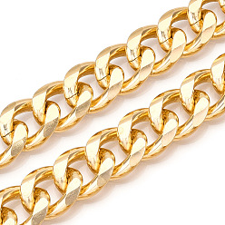 Light Gold Aluminum Faceted Curb Chains, Diamond Cut Cuban Link Chains, Unwelded, Light Gold, 20.5x17x4.5mm