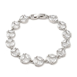 Platinum Clear Cubic Zirconia Flat Round Link Chain Bracelet, Brass Bracelet, Lead Free & Cadmium Free, Platinum, 7-1/8 inch(18cm)