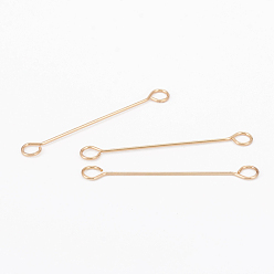 Light Gold Brass Eye Pins, Double Sided Eye Pins, Long-Lasting Plated, Light Gold, 30x3.5x0.5mm, Hole: 2mm