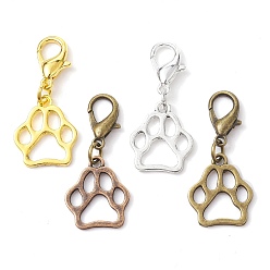 Mixed Color Alloy Pendant Decorations, with Zinc Alloy Lobster Claw Clasps, Cadmium Free & Lead Free, Bear Paw Prints, Mixed Color, 36mm, Bear Paw Prints: 19.5x17x1.5mm