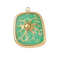 Зеленый 304 подвески из нержавеющей стали, эпоксидной смолы, с натуральными ракушками и пайетками внутри, прямоугольник с солнечными чарами, реальный 18 k позолоченный, вакуумное покрытие pvd, зелёные, 23x18x2 мм, отверстие : 1.5 мм
