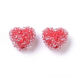 Rot Harz perlen, mit Strass-Kristall, Imitation Candy Food Style, Herz, rot, 17x19x10 mm, Bohrung: 1.6 mm