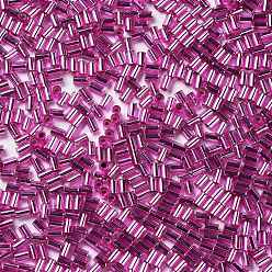 Dark Orchid Baking Paint Glass Round Bugle Beads, Silver Lined, Tube, Dark Orchid, 3.5~3.8x2~2.5mm, Hole: 1.2mm