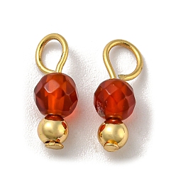 Carnelian Natural Carnelian Faceted Round Charms, with Golden Tone Brass Beads and 304 Stainless Steel Loops, 12x4mm, Hole: 2.5mm