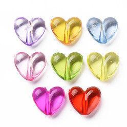 Mixed Color Transparent Acrylic Beads, Heart, Mixed Color, 15x17.5x8mm, Hole: 2mm, about 480pcs/500g
