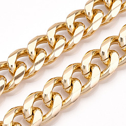 Light Gold Aluminum Faceted Curb Chains, Diamond Cut Cuban Link Chains, Unwelded, Light Gold, 16.5x12.5x3.5mm
