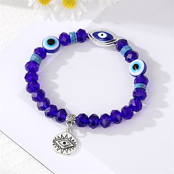 Blue bead silver eye pendant bracelet. Unique Pearl Bracelet with Devil Eye Charm and Fashionable Tassel Pendant
