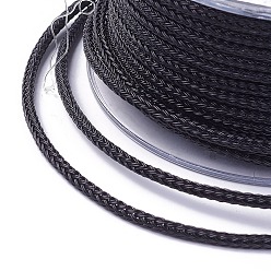 Black Braided Steel Wire Rope Cord, Jewelry DIY Making Material, with Spool, Black, about 5.46 yards(5m)/roll, 3mm