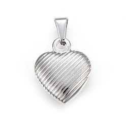 Stainless Steel Color 304 Stainless Steel Pendants, Puffed Heart with Stripe Pattern, Stainless Steel Color, 21.5x18x6mm, Hole: 7x3mm