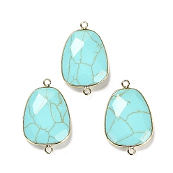 Синтетическая Бирюза Подвески с гранеными разъемами из синтетической бирюзы, покрытие стойки латунные подвески-капли, без кадмия и без свинца, 33.5~34x21x6~6.5 мм, отверстие : 2 мм