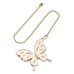White Butterfly Alloy Rhinestone Ceiling Fan Pull Chain Extenders, with 304 Stainless Steel Ball Chains, White, 372mm