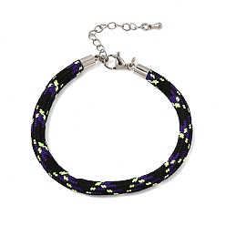 Colorful Braided Round Polyester Cord Bracelet Makings, with Brass Findings and 202 Stainless Steel Lobster Claw Clasps, Stainless Steel Color, Colorful, 7.28 inch(18.5cm)