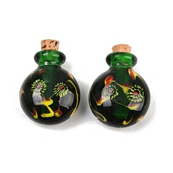 Зеленый Флаконы для духов ручной работы, изготовленные методом выдувания стекла., круглые, с пробкой, зелёные, 3.1~3.2x2.25x1.4~1.45 см, отверстие : 5 мм