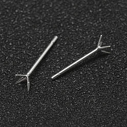 Silver 925 Sterling Silver Ear Studs, 4-Prong Earrings Settings, Silver, Tray: 3.5mm, 11x4mm, Pin: 0.75mm