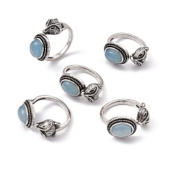 Аквамарин Кольца-манжеты из лисы с натуральным аквамарином, открытое кольцо, антикварные серебряные латунные украшения для женщин, 2.5~3 мм, внутренний диаметр: 17~18 мм