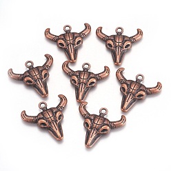 Red Copper Tibetan Style Alloy Steer Pendants, Longhorn, Lead Free and Cadmium Free, Red Copper