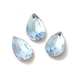 Light Azore Glass Rhinestone Cabochons, Point Back & Back Plated, Faceted, Teardrop, Light Azore, 8x5x2.5mm