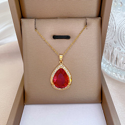 G312 titanium steel chain with copper micro-inlaid pendant Золотое колье с подвеской в минималистском дизайне - уникальное, крепкий, вневременной.