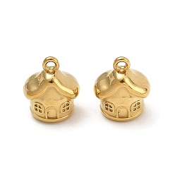 Настоящее золото 18K 316 хирургические подвески из нержавеющей стали, подвески в форме дома, ионное покрытие (ip), реальный 18 k позолоченный, 13x11x9 мм, отверстие : 1.5 мм