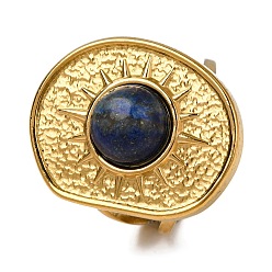 Ляпис-Лазурь Природные лазурит кольца палец, овальные с солнечно-золотистым оттенком 304 манжеты из нержавеющей стали для женщин, 22.5 мм, размер США 6 (16.5 мм)