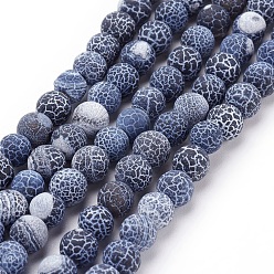 Noir Brins de perles de naturelles craquements en agate , teint, ronde, Grade a, noir, 6mm, trou: 1mm, environ 63 pcs/chapelet, 15.5