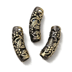 Antique Bronze Tibetan Style Rack Plating Brass Beads, Curved Tube with Leaf, Long-Lasting Plated, Antique Bronze, 23x8mm, Hole: 5mm