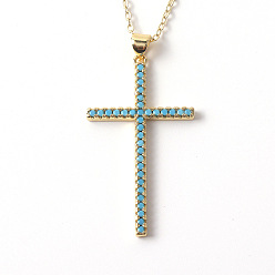 04 Vintage Religious Gold Plated CZ Cross Pendant for Women - Creative Colorful Diamond Fashion Necklace
