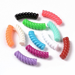 Mixed Color Opaque Acrylic Beads, Twist, Curved Tube, Mixed Color, 33x12x8.5mm, Hole: 1.6mm, about 308pcs/500g