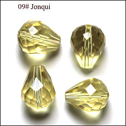 Light Khaki Imitation Austrian Crystal Beads, Grade AAA, Faceted, Drop, Light Khaki, 6x8mm, Hole: 0.7~0.9mm