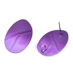Purple Spray Painted Iron Stud Earring Findings, with Vertical Loops, Twist Oval, Purple, 28x20mm, Hole: 3.5mm, Pin: 0.7mm