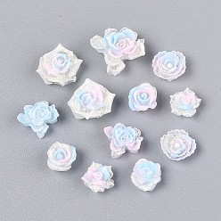 Небесно-голубой Светящиеся цветочные кабошоны из смолы, для изготовления ювелирных изделий, с блеском порошок, светится в темноте, голубой, 6~12x6~12x2.5~6 мм, о 2500~3000 шт