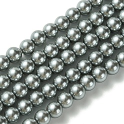 Gris Ardoise Brins de perles de verre teints écologiques, Grade a, ronde, cordon en coton fileté, gris ardoise, 6mm, Trou: 1.2~1.5mm, Environ 70 pcs/chapelet, 15.7 pouce