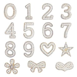 Beige Imitation Pearls Patches, Iron/Sew on Appliques, with Glitter Rhinestone, Costume Accessories, for Clothes, Bag Pants, Mixed Shapes, Beige, 38.5~44.5x19~41x4.5mm, 13pcs/set