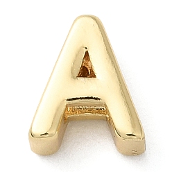 Letter A Rack Plating Brass Slide Charms, Cadmium Free & Lead Free, Real 18K Gold Plated, Letter, Letter A, 8x7x3.5mm, Hole: 1.4mm