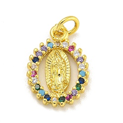 Разноцветный Подвески из латуни с микропаве из кубического циркония на тему Девы Марии, долговечный, реальный 18 k позолоченный, без свинца и без кадмия, овальные с рисунками " virgin mary", красочный, 16x11.5x2 мм, отверстие : 3 мм