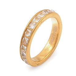 Прозрачный 304 женские кольца из нержавеющей стали с прозрачным кубическим цирконием, прямоугольные, золотые, прозрачные, 3.8 мм, размер США 6 3/4 (17.1 мм)