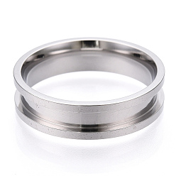 Stainless Steel Color 201 Stainless Steel Grooved Finger Ring Settings, Ring Core Blank, for Inlay Ring Jewelry Making, Stainless Steel Color, Inner Diameter: 20mm