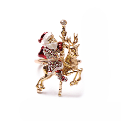 Santa Claus Christmas Alloy Rhinestone Napkin Rings, with Enamel, Napkin Holder Adornment, Restaurant Daily Accessories, Santa Claus, 58x40mm
