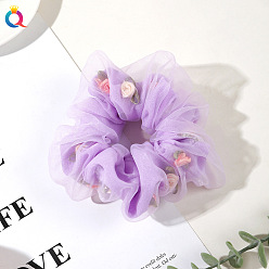 Double-layered gauze rose hairband - purple Luxury Bow Hair Tie for Women, Elegant Velvet Scrunchie with Pearl Beads and Rhinestones