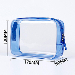Royal Blue Portable PVC Transparent Waterpoof Makeup Storage Bag, with Pull Chain, for Bathroom Vacation and Organizations, Royal Blue, 17x6x12cm